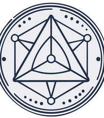 Geometric Shape Illustration: Tetrahedron in Circle with Nodes and Lines, Esoteric Symbol