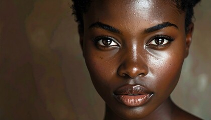 Close-up Portrait of a Woman with Serious Expression.