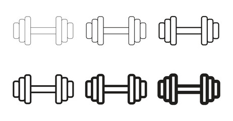 Minimal dumbbell icon set in progressive outline styles for fitness apps, gym UI, workout planners, and health-related interfaces
