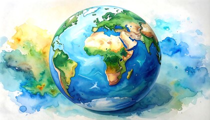 Earth Watercolor Painting Image.