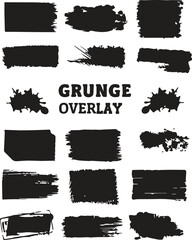  overlay texture, stamps (grunge, dust, old paper, grain, torn, worn, concrete, spray, ink splashes) Overlay texture stamps for old effect. Grunge frames with spray. Vector graphic set
