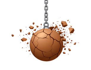 A chain holding a cracking clay ball
