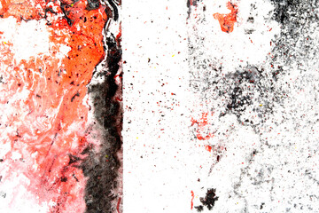 Fototapeta premium Thick Black Ink Paint Splatter and Lines in Black Red Yellow White Expressive