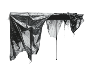 Crumpled plastic sheet, draped and torn