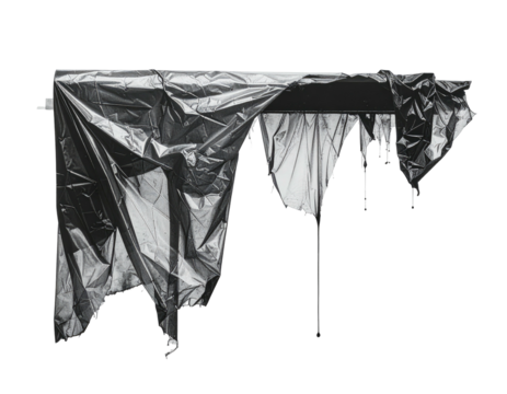 Crumpled plastic sheet, draped and torn