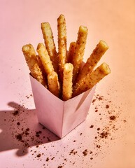 Tasty Fried Potato Sticks in Paper Box - Minimal Food Concept Photography