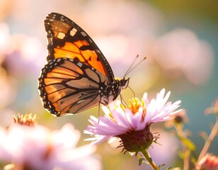 Butterfly on flower in soft light