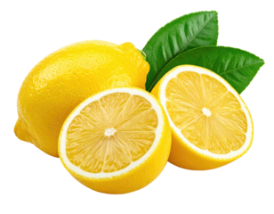 Fresh lemons, bright yellow, cut in half