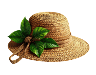 Detailed straw hat with leaves