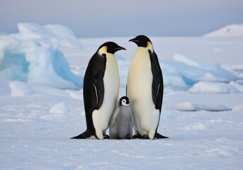 Obraz premium Emperor Penguin Family on Snow