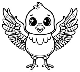 Obraz premium Cute Little Chick with Wings Outstretched Line Art Cartoon Style