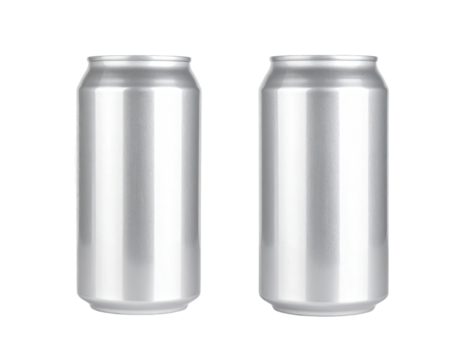 Two blank aluminum beverage cans