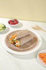 Healthy Buckwheat Vegetable Wraps with Fresh Ingredients for Gluten-Free Breakfast or Lunch