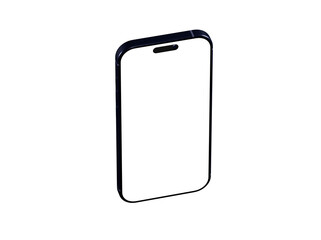 Clean isometric view of a black smartphone with a blank screen, perfect for app presentations or website mockups.