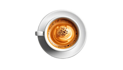 Overhead view of a white coffee cup with latte art