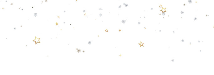 Festive winter background with gold stars and silver snowflakes. Perfect for holidays.