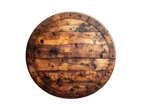 Wooden shield, circular, close-up