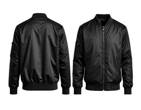 Black bomber jacket, front and back