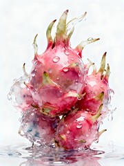 Surreal Fruits Series : A delicious looking healthy bunch of ripe pink dragon fruits on a white background suitable for graphic design and decoration 004