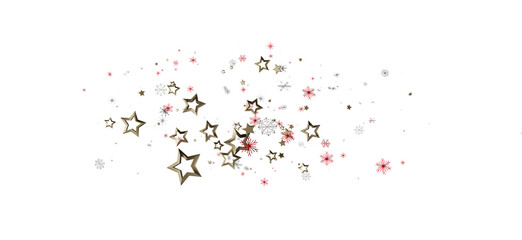 Festive holiday background with golden stars, red and silver snowflakes, creating a beautiful and elegant design on white.