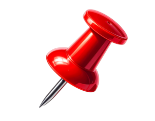 Shiny red plastic safety pin or thumbtack office supplies for bulletin board. on transparent background, png