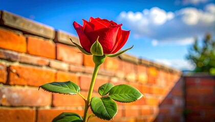 Red Rose Against Brick Wall.