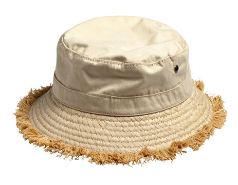 Beige bucket hat with frayed fringe