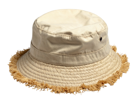Beige bucket hat with frayed fringe