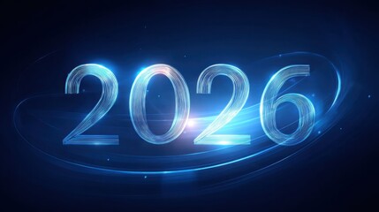 Vibrant and Futuristic Digital Concept of the Year 2026 with Light Effects and Blue Background for Celebratory and Planning Themes