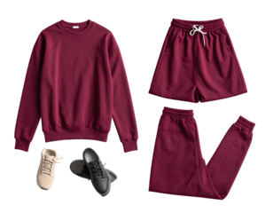 Burgundy athletic tracksuit and shoes