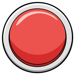 Red button illustration with white rim and black border isolated