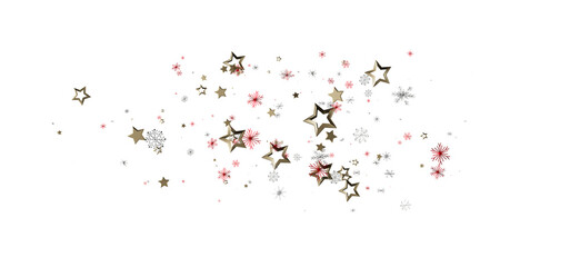 Festive design with golden stars and snowflakes on a white background. Perfect for holiday designs, Christmas backgrounds, New Year's greetings,
