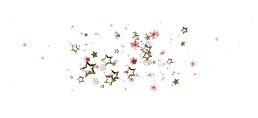 Elegant golden stars and snowflakes on a clean white background. Perfect for holiday or festive designs. Ideal for creating invitations, greetin