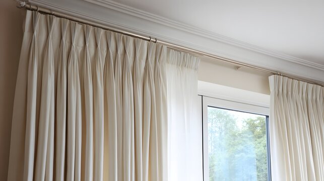 Natural daylight room with cotton blend pleated curtains