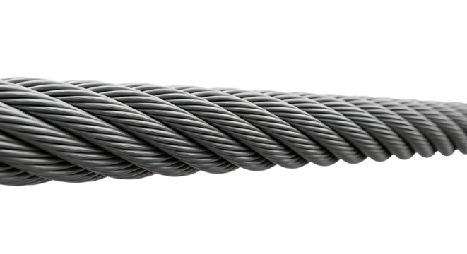 Close up of steel cable with black background showing strength and durability