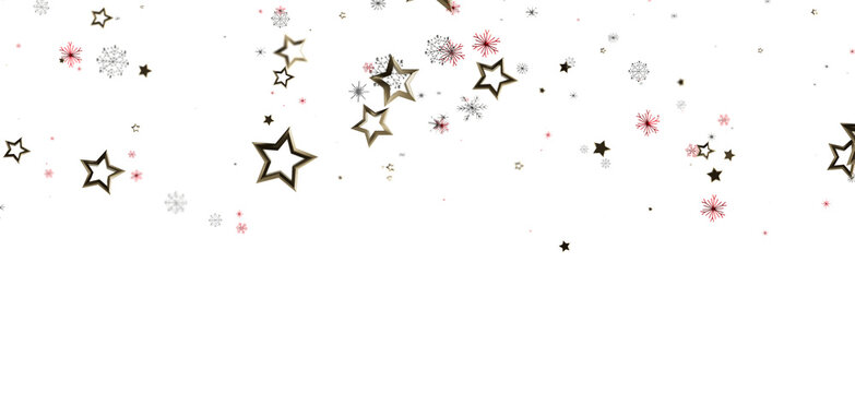 Elegant image of scattered stars and snowflakes against a clean white backdrop, suitable for holiday and celebration themes, with elements of jo