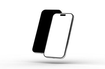 High-quality mockup of two smartphones, one with a black screen and the other with a white screen. Perfect for app presentations or website designs.