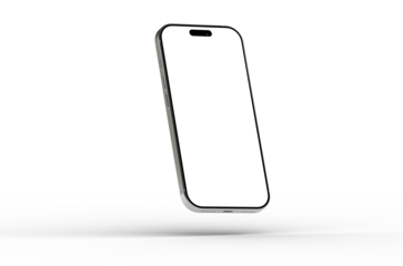 High-quality 3D render of a sleek smartphone, perfect for app presentations and website designs.  Blank screen for easy customization