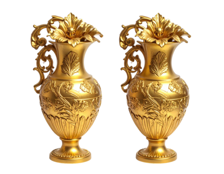 Two ornate golden decorative vases