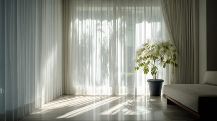 Fototapeta premium Elegant daylight interior highlighting curtain translucency