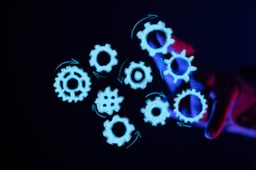 Abstract image of gears, symbolizing teamwork, workflow, process, collaboration, and synergy....