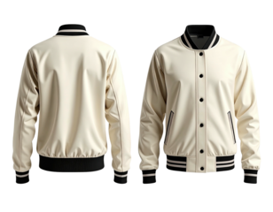 Beige Varsity Jacket Front and Back View