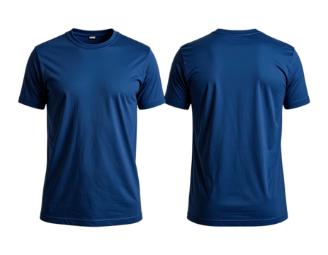Front and back view of a dark blue t-shirt