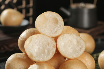 Fresh Golden Bread Rolls Stack in Kitchen Setting - Bakery Food Photography