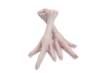 Fresh Raw Chicken Feet with Claws Closeup on White Background - Poultry Ingredient for Cooking