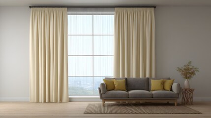 Curtain mockup with coordinated furniture layout