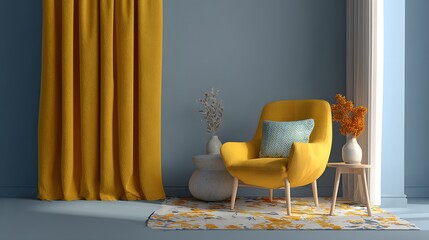 Curtain mockup with coordinated furniture layout