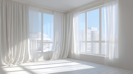 Fototapeta premium Modern apartment mockup with sunlight curtain shadows
