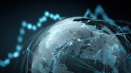 Abstract representation of a digital globe with glowing connections and data patterns illustrating global communication and technology advancements