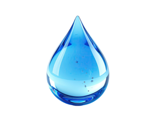 A single, vibrant blue water droplet
